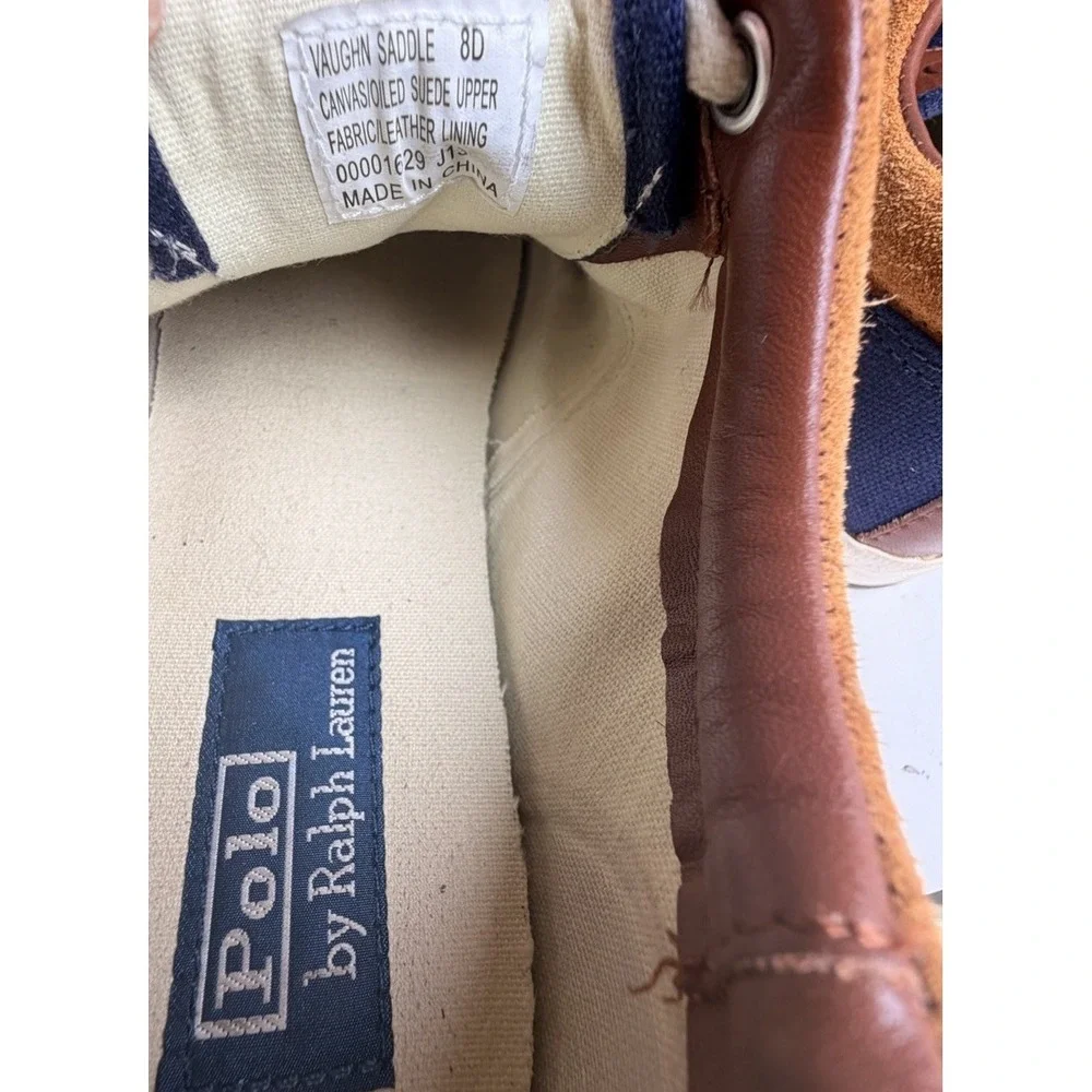 Polo Ralph Lauren Vaughn Saddle Sneakers Men’s 8D Navy Tan Canvas Suede - Picture 9 of 10